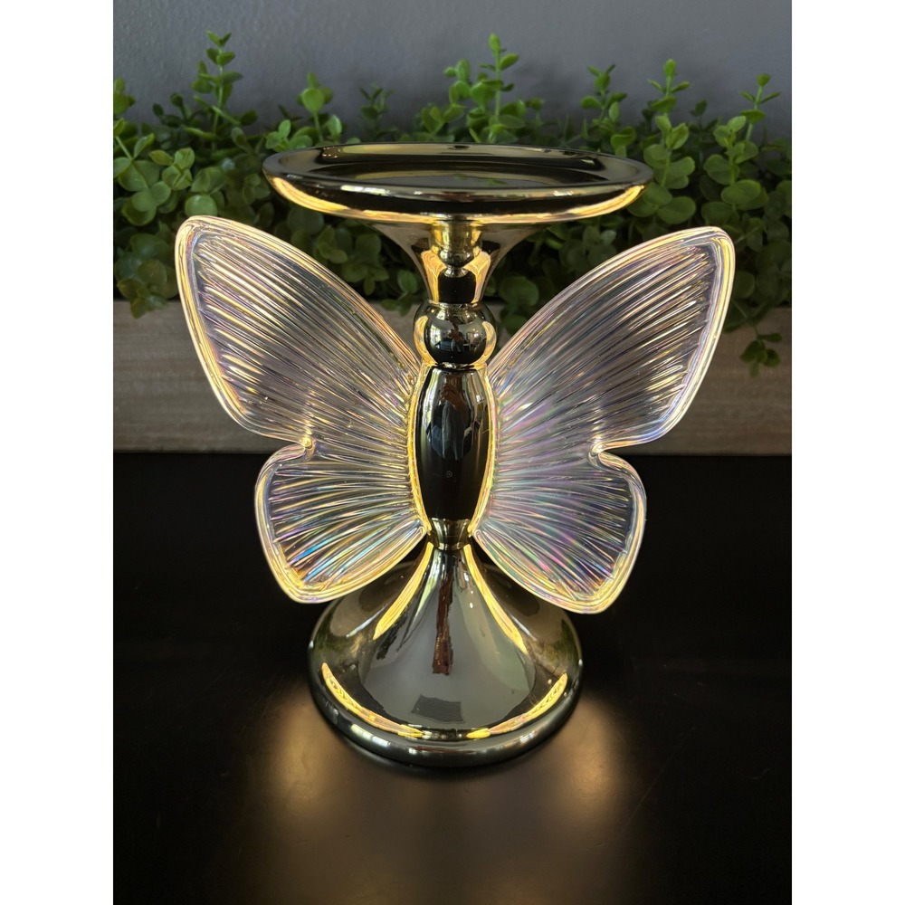 Bath & Body Works Butterfly Light Up 3-Wick Candle Holder Gold Iridescent Wings